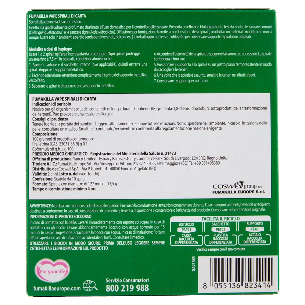 VAPE Spirali di Carta Citronella 10 pz